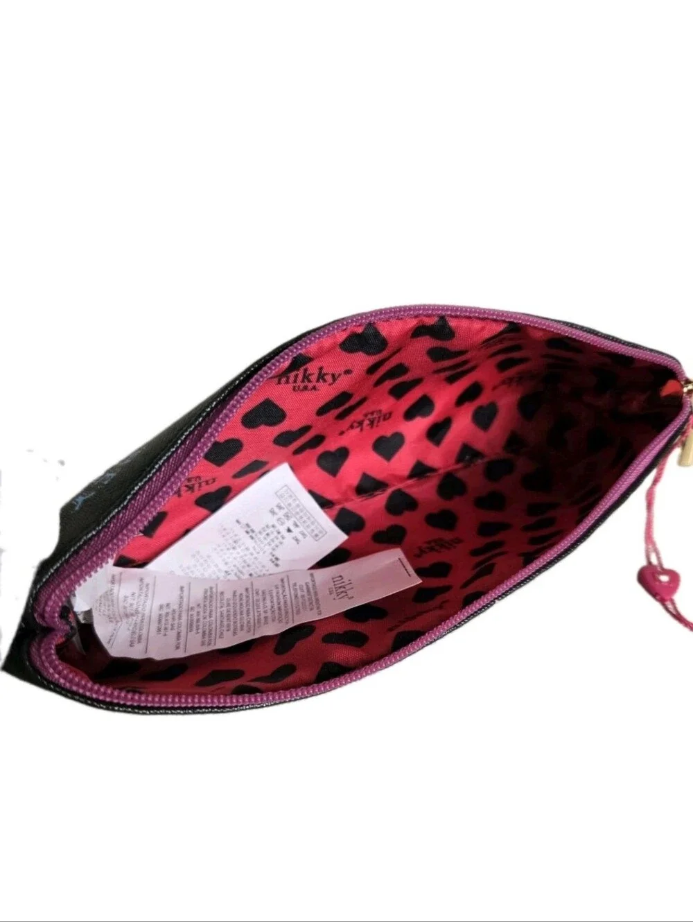 Nikky by Nicole Lee Slim Cosmetic Bag Makeup Travel Zipper Pouch Black Pink NWT